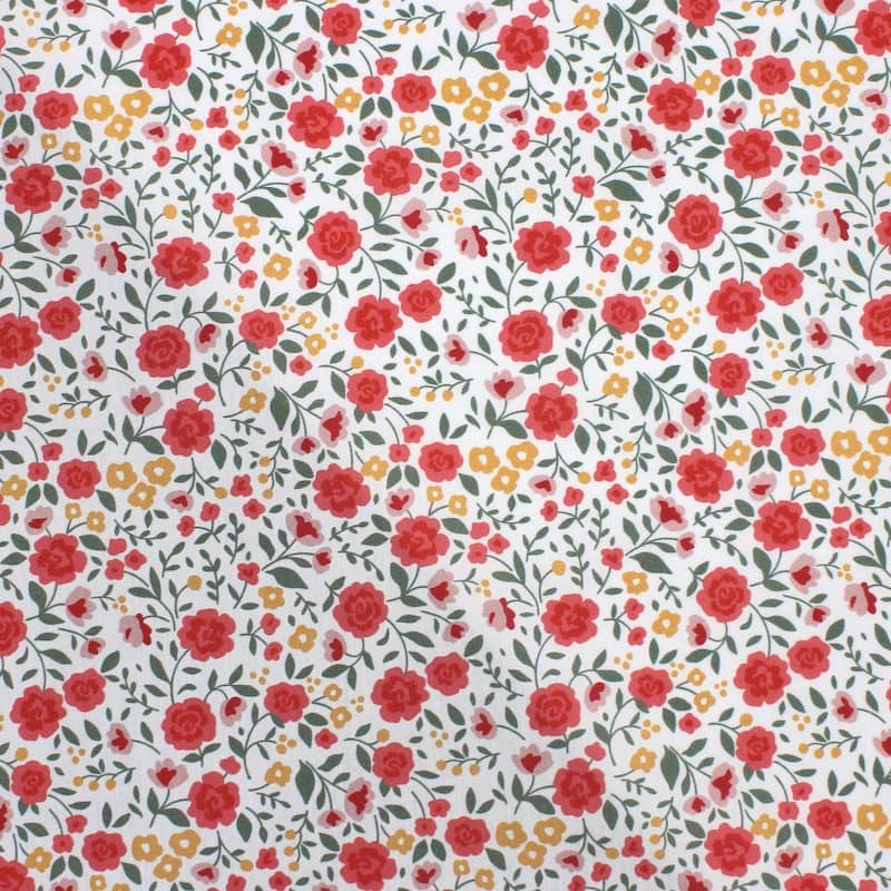 Cotton fabric with flowers - off-white 