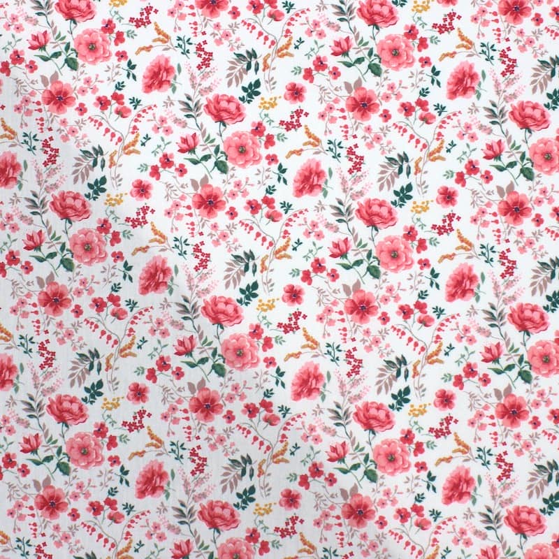 Cotton fabric with flowers -  cloud-grey