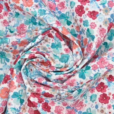 Tissu coton fleurs - blanc