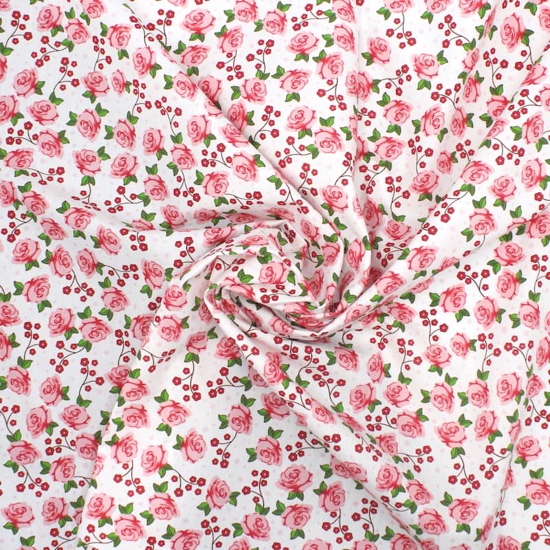 Tissu coton fleurs - blanc cassé