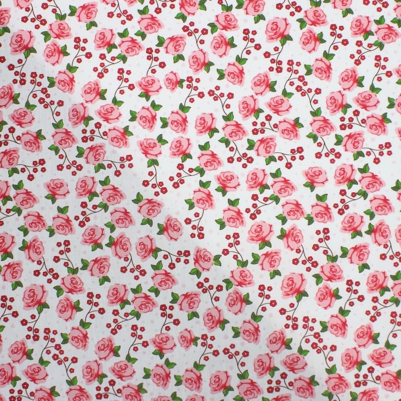 Cotton fabric with flowers - off-white
