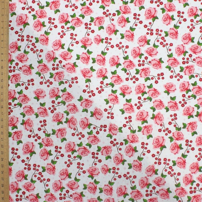 Tissu coton fleurs - blanc cassé
