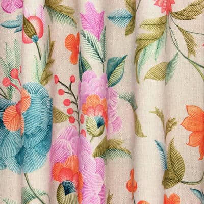 100% cotton fabric with flowers - beige