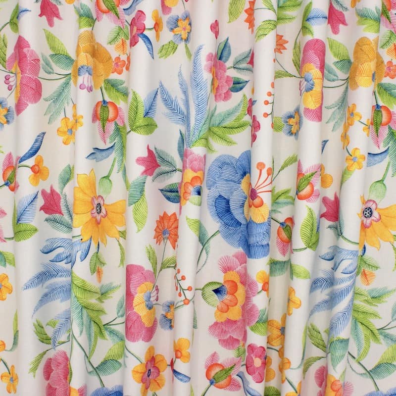 100% cotton fabric with flowers - ecru 