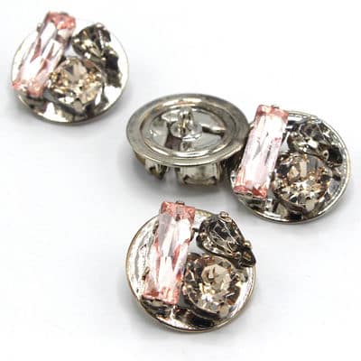 Metal and crystal button - shiny pink
