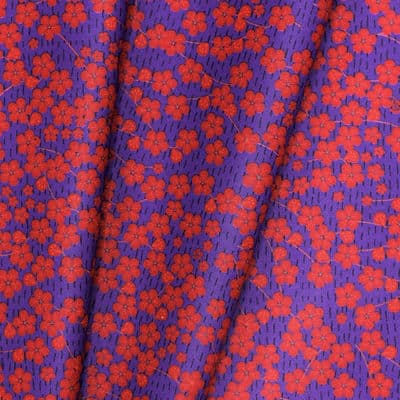 Tissu coton enduit fleurs japonaises - indigo