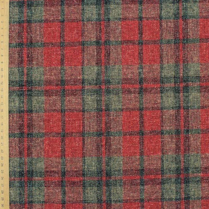 Checkered wool fabric - red 