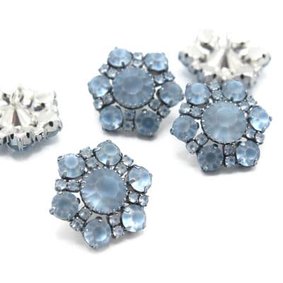 Nickel and crystal button - mat blue