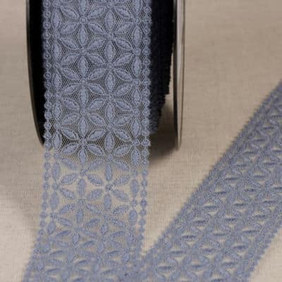 Entre-deux embroidered tulle - denim blue 