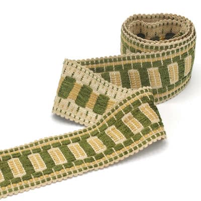 Vintage jacquard biesband - groen en goud 
