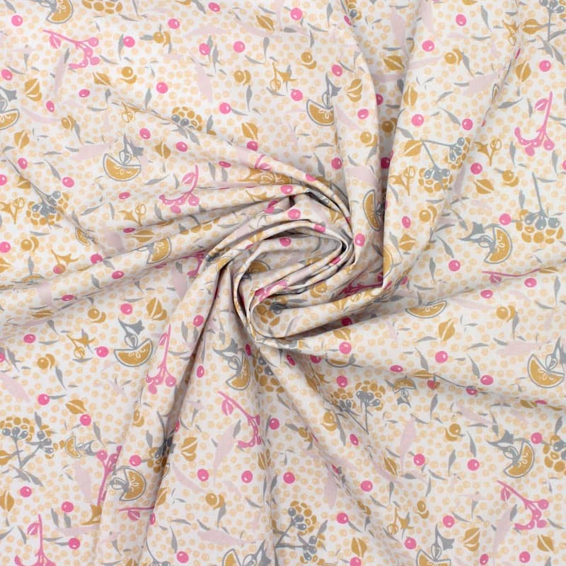 Cotton poplin fabric with foliage - grey 
