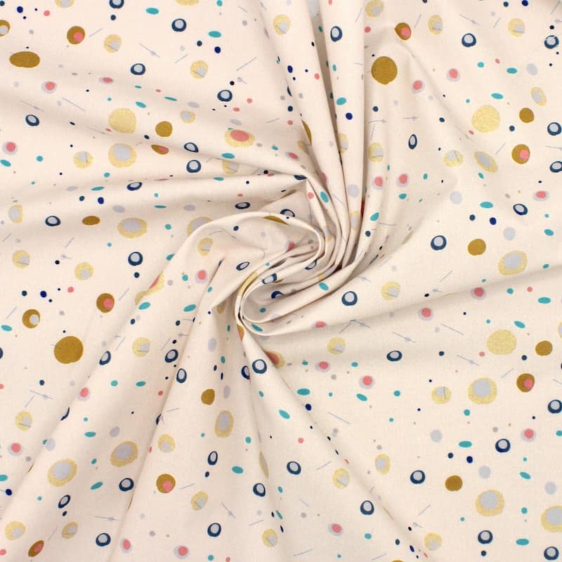 Cotton poplin fabric with small circles - beige 