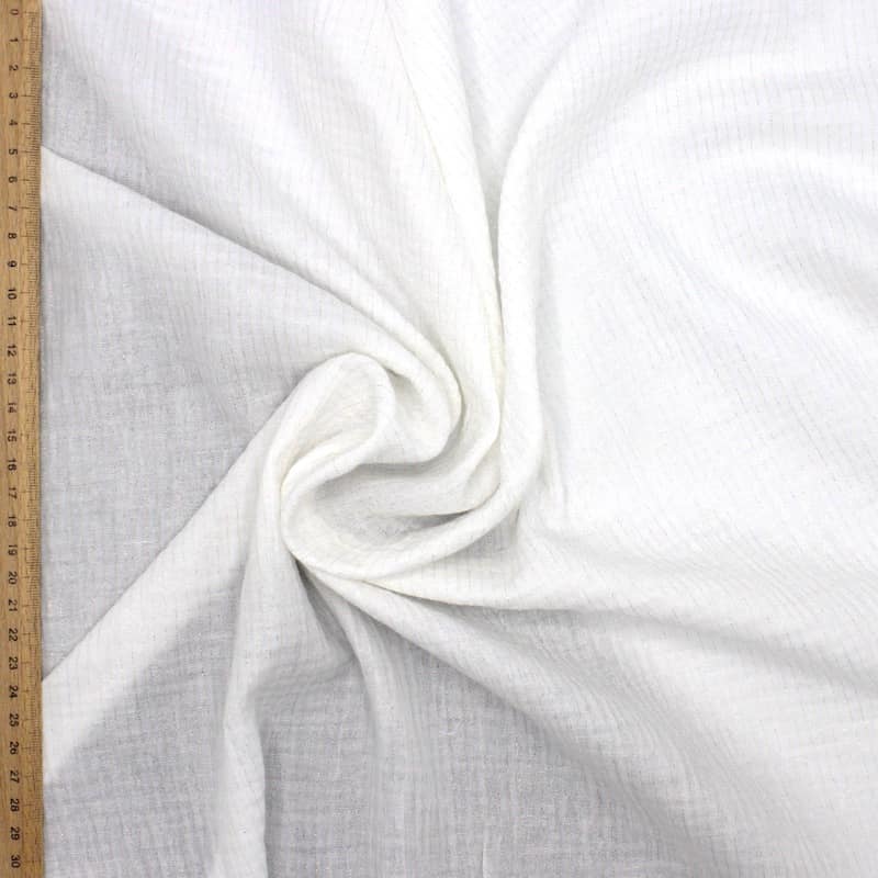 Double gauze fabric with golden thread - white 