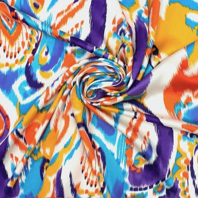 Viscose satin fabric with graphic print - multicolored 