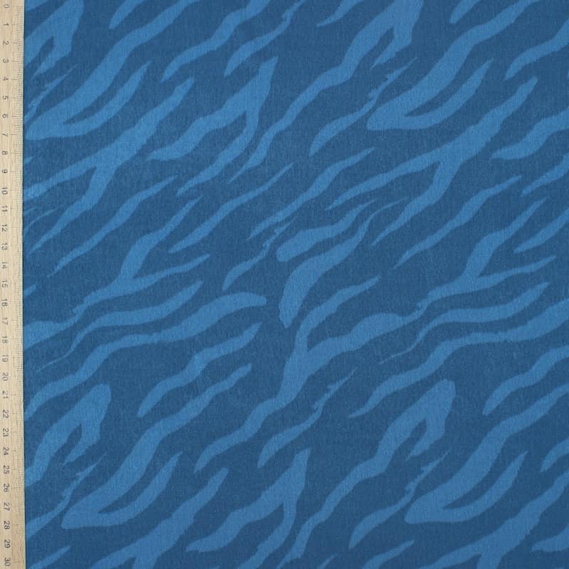 Satin fabric with zebra stripes - blue 