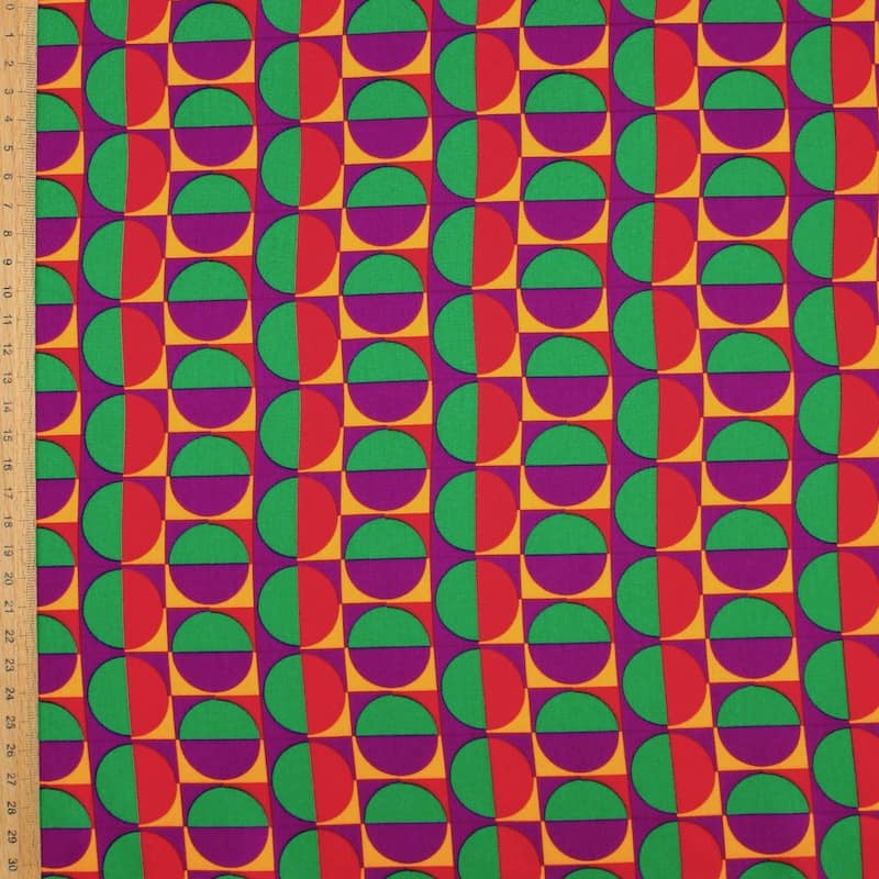 Viscose satin fabric with graphic print - multicolored