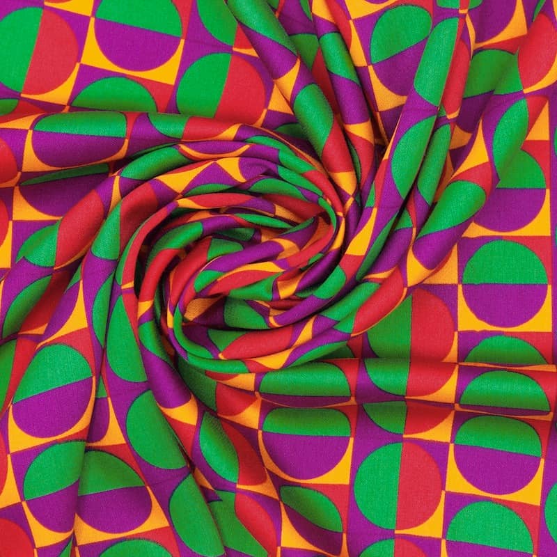 Viscose satijn met grafische print - kleurrijk 