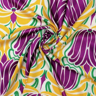 Viscose satin fabric with flowers - multicolored 