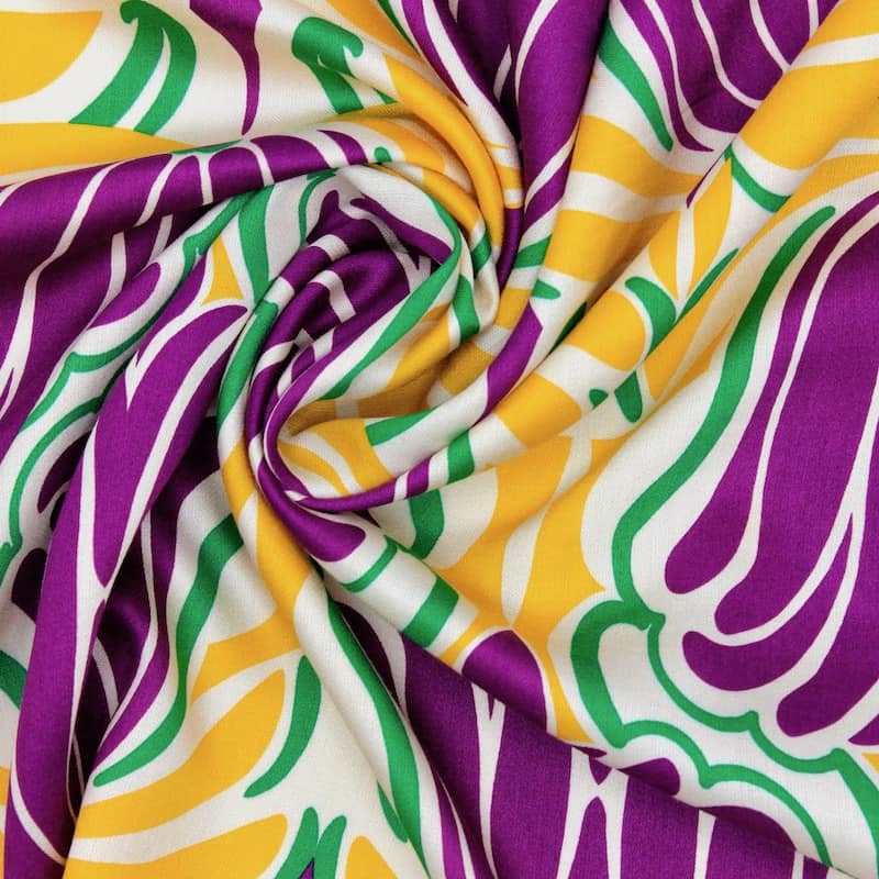 Viscose satin fabric with flowers - multicolored 