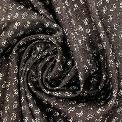 Polyester satijn stof met paisley motief - bruin 