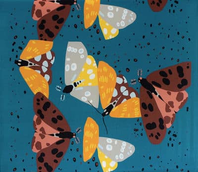 Crêpe viscose stof met vlinders - pauwblauw 