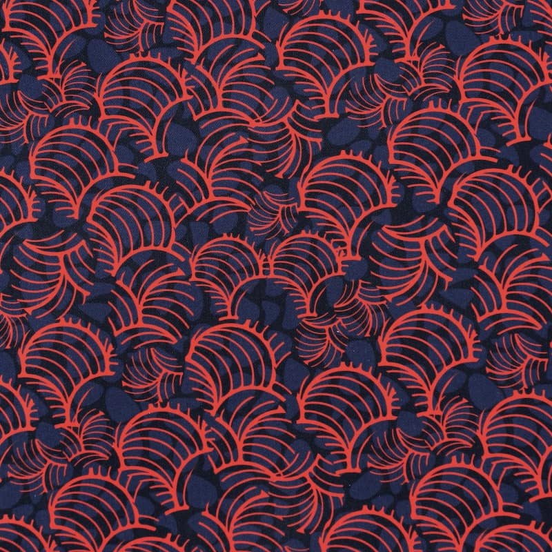 Cotton fabric with twill weave - navy blue and red