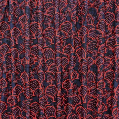 Tissu coton sergé graphique - marine et rouge