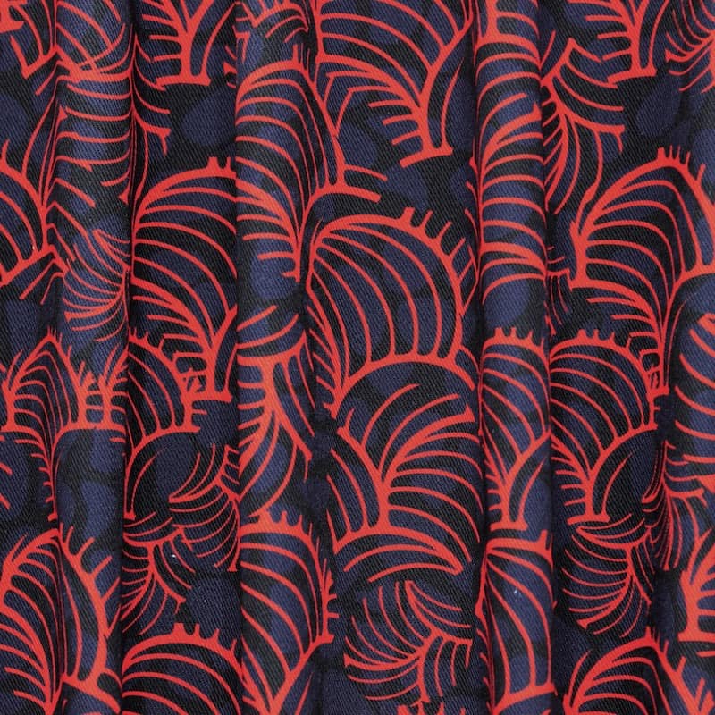 Tissu coton sergé graphique - marine et rouge