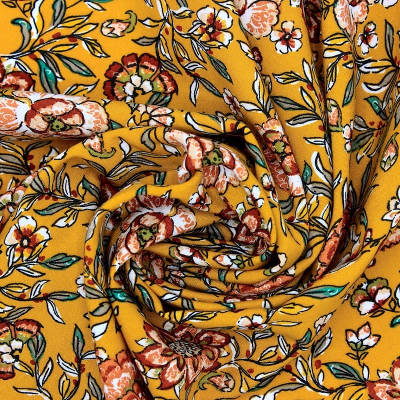 100% viscose fabric with flowers - gamboge