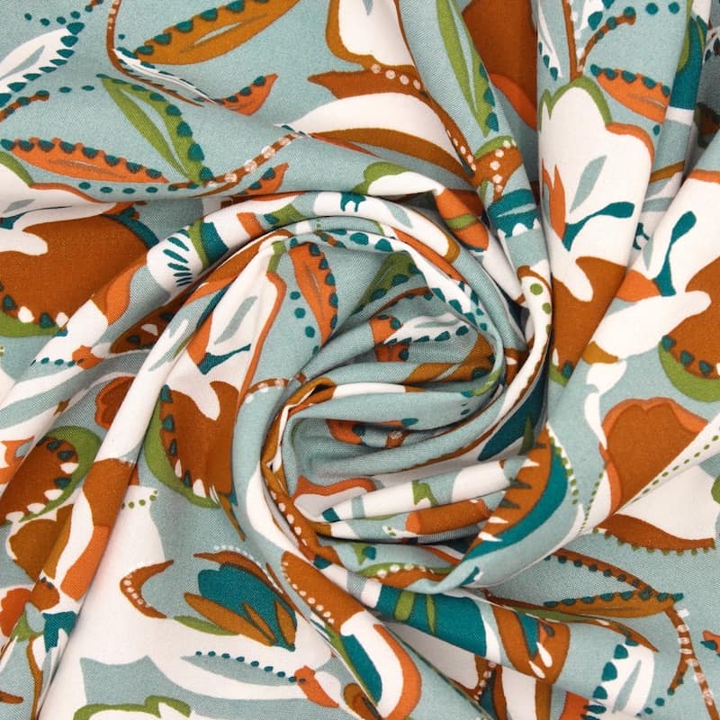 100% viscose fabric with flowers - sage green 