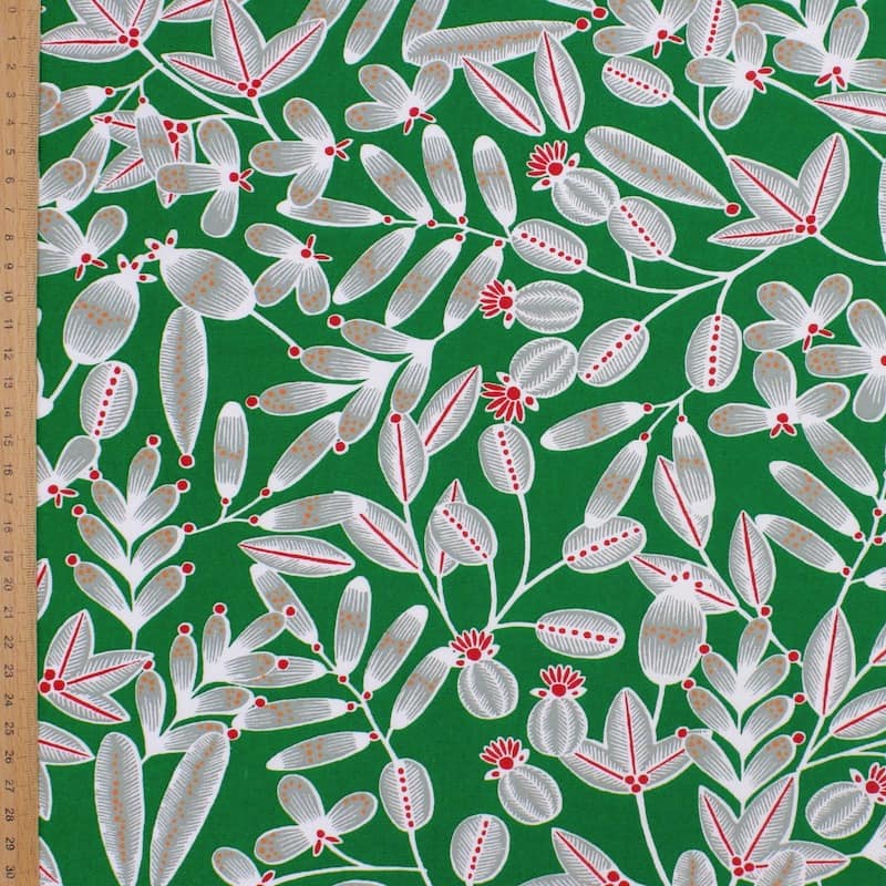 100% viscose fabric with flowers - green