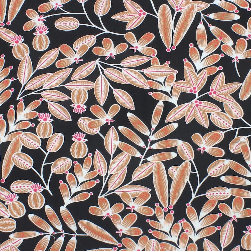 100% viscose fabric with flowers - black 