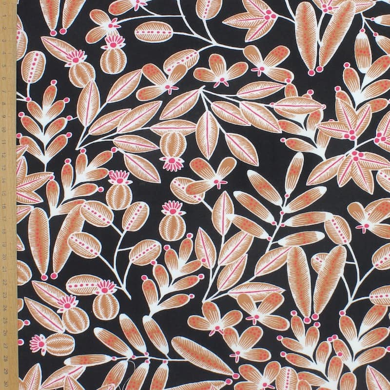 100% viscose fabric with flowers - black 