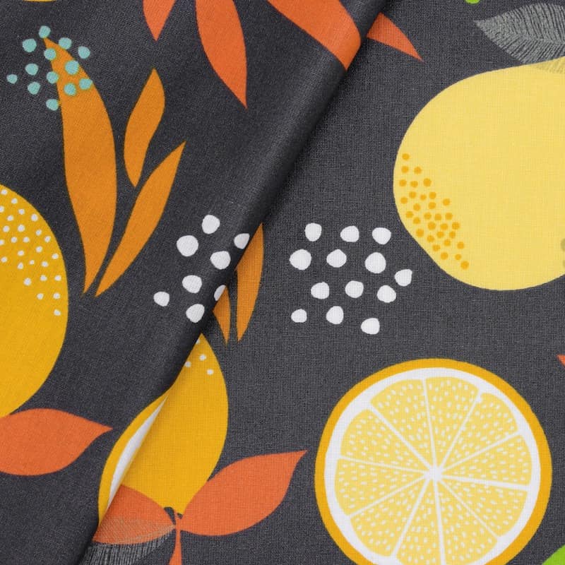 Coated cotton with fruits - antracite 