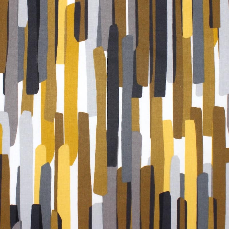 Coated cotton with graphic print - grey and ochre