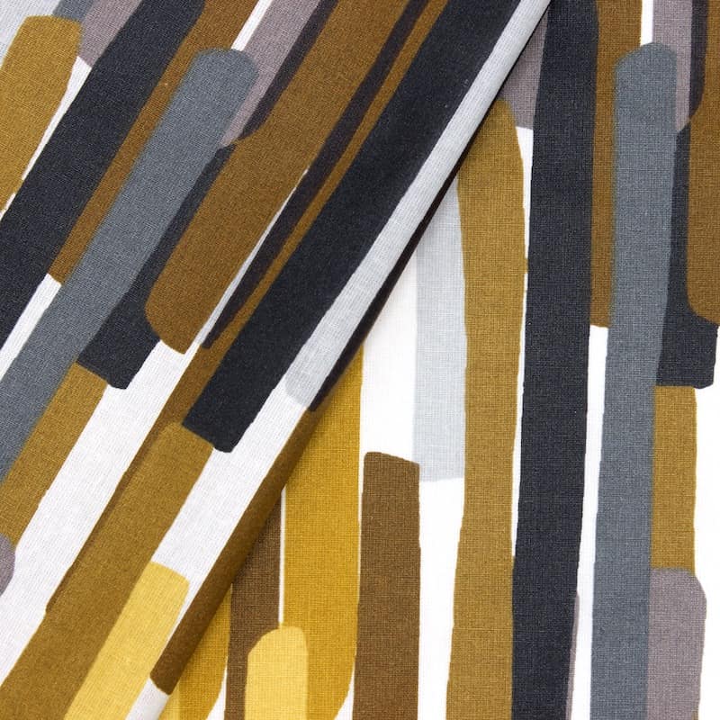 Coated cotton with graphic print - grey and ochre