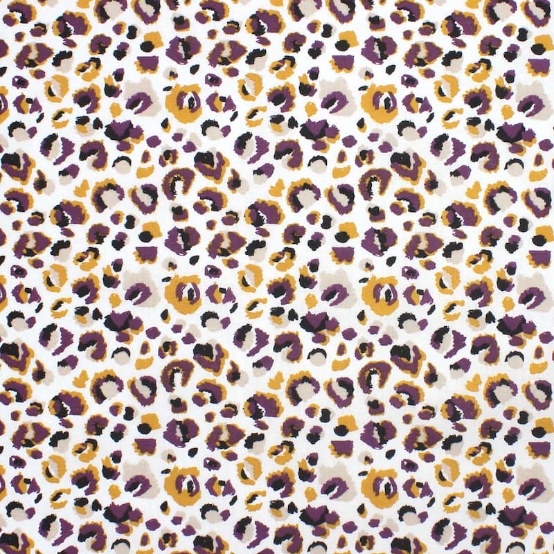 Tissu 100% coton léopard - prune