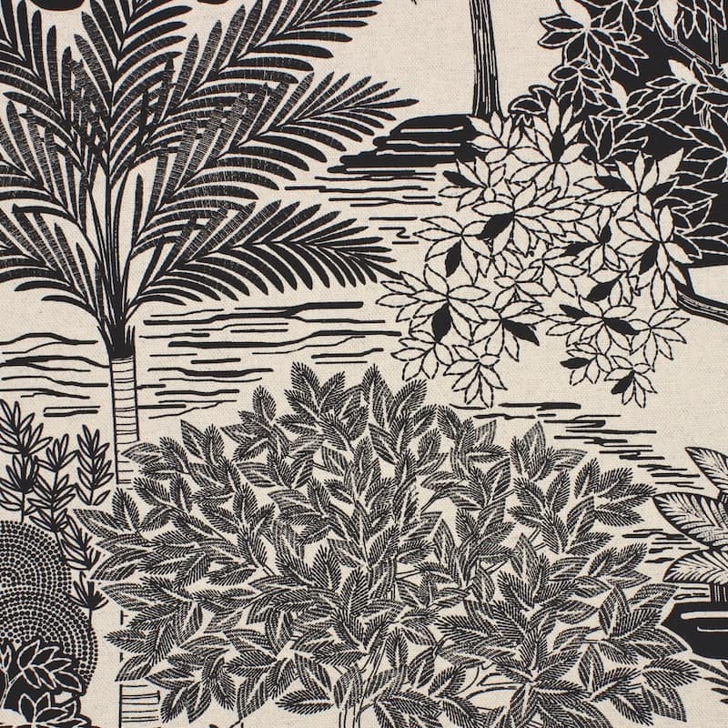 Upholstery fabric with foliage - black