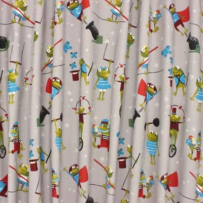 Upholstery fabric with frogs - grey