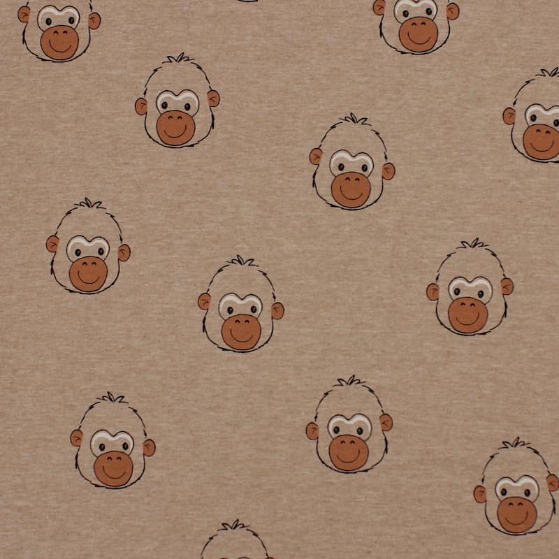 Jersey fabric with monkeys - beige
