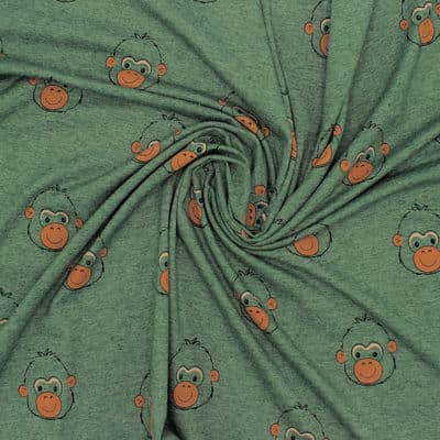 Jersey fabric with monkeys - green