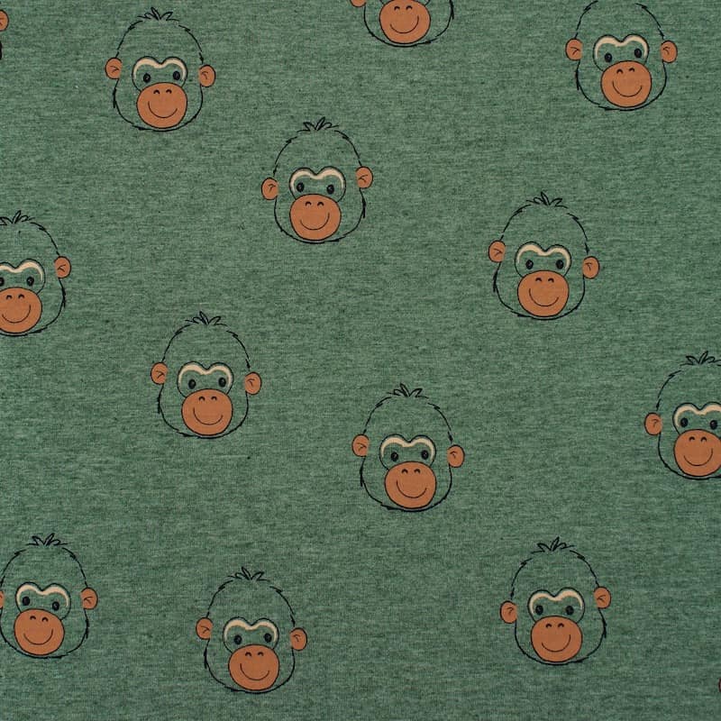 Jerseystof met apen - groen