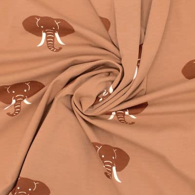Jersey fabric with elephants - Sienna 