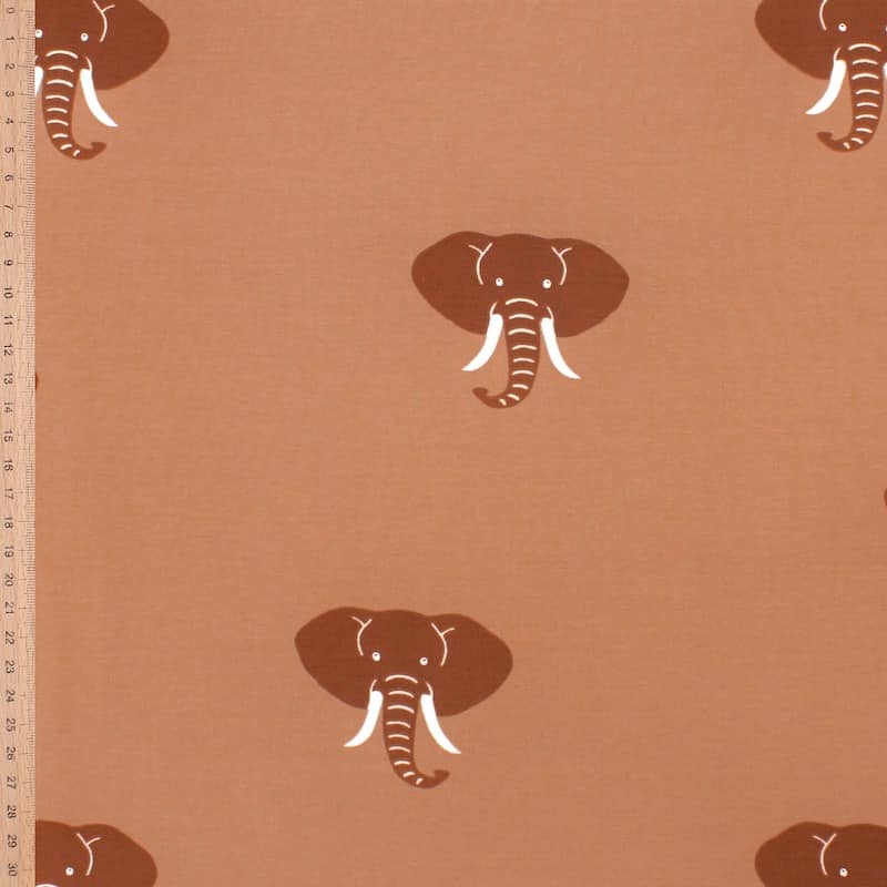 Jersey fabric with elephants - Sienna 