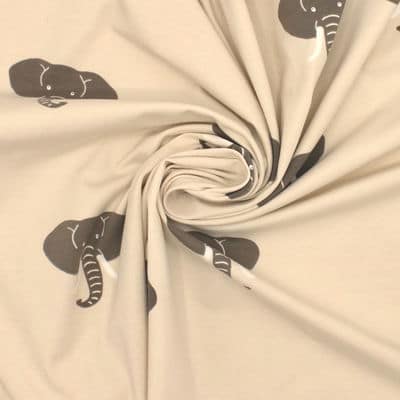 Jersey fabric with elephants - cream