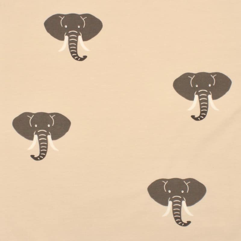 Jersey fabric with elephants - cream