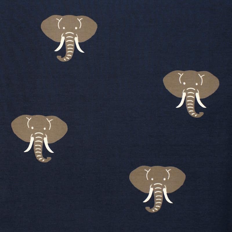 Jersey fabric with elephants - navy blue 