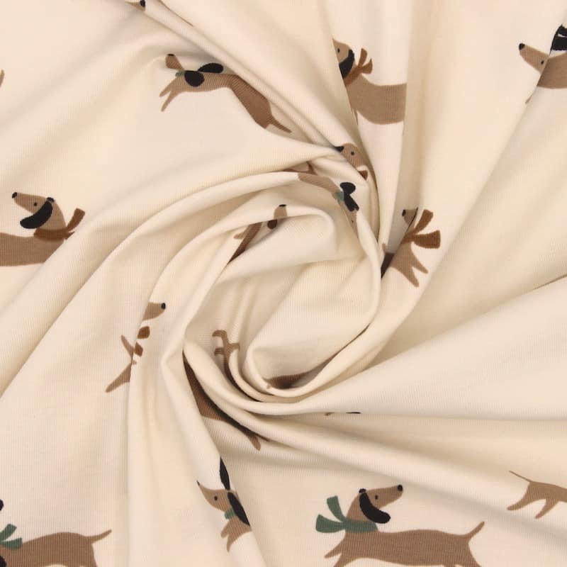 Jersey fabric with dachshund - cream