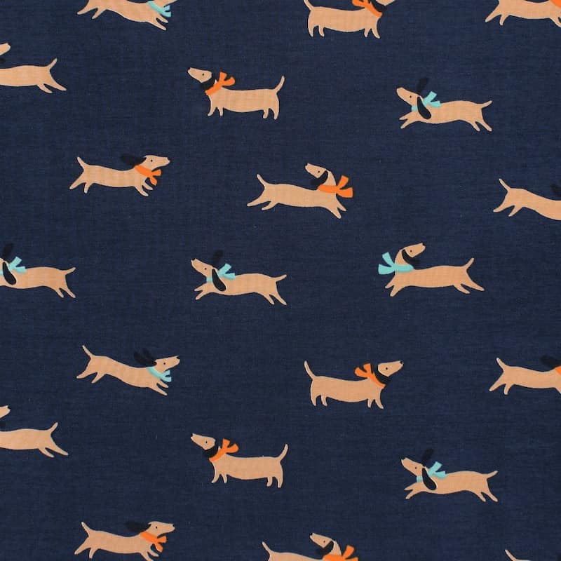 Jersey fabric with dachshund - navy blue 