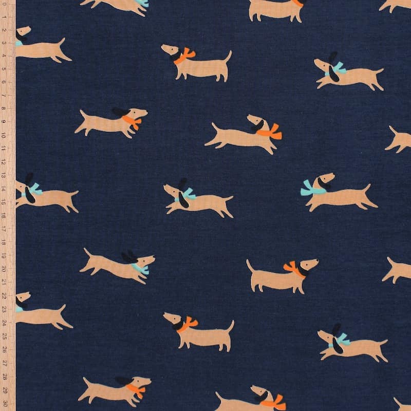 Jersey fabric with dachshund - navy blue 